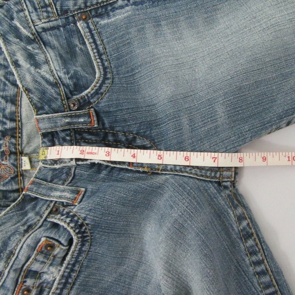 BEBE Kayla Blue Distressed Fryed Capri Hem Jeans - Picture 8 of 9